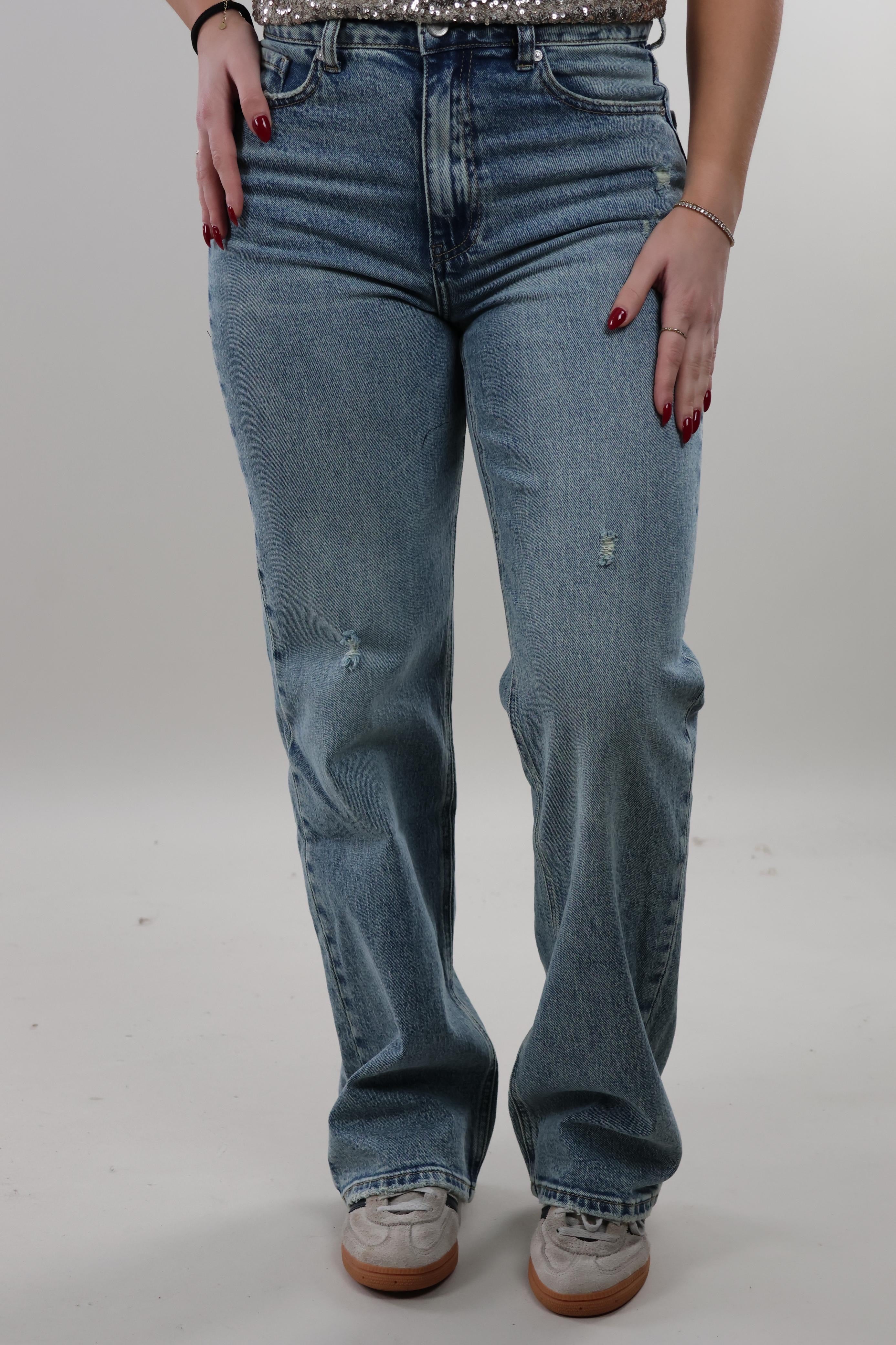 Distressed straight leg Jeans - Stretch - Mid washed blue