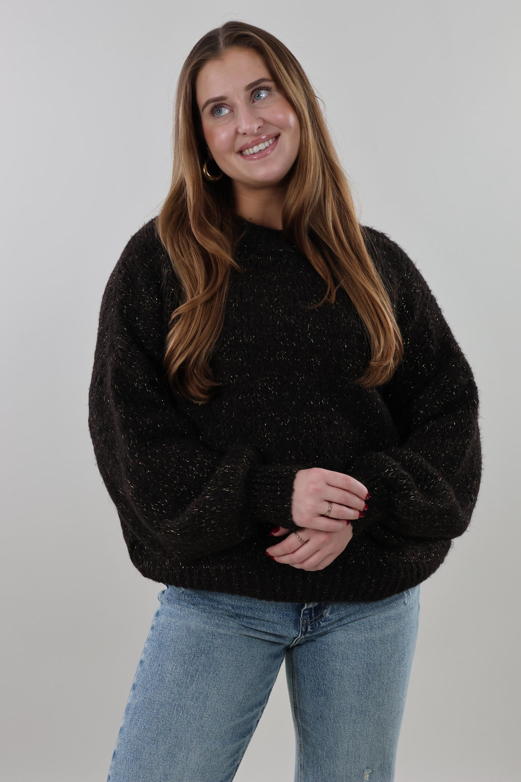 Soft sparkle knit Sweater - Dark brown