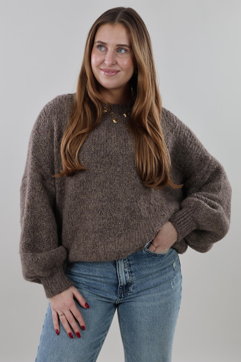Soft sparkle knit Sweater - Brown