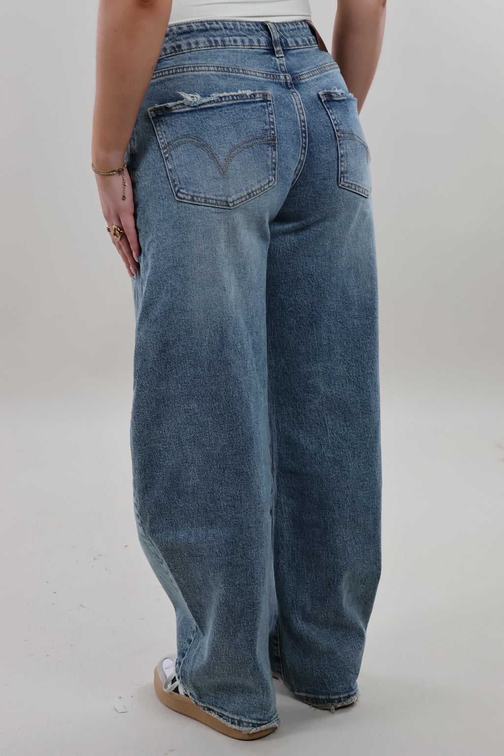 Mid waist balloon fit Jeans - Stretch - Mid washed blue