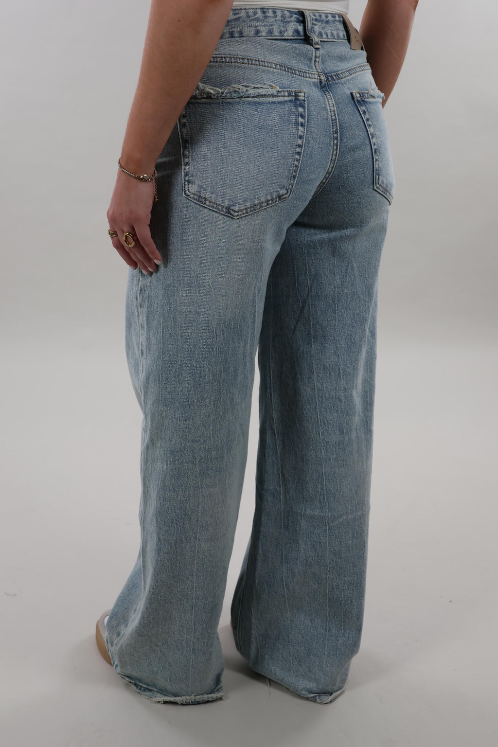 Foldover waist wide leg Jeans - Light washed