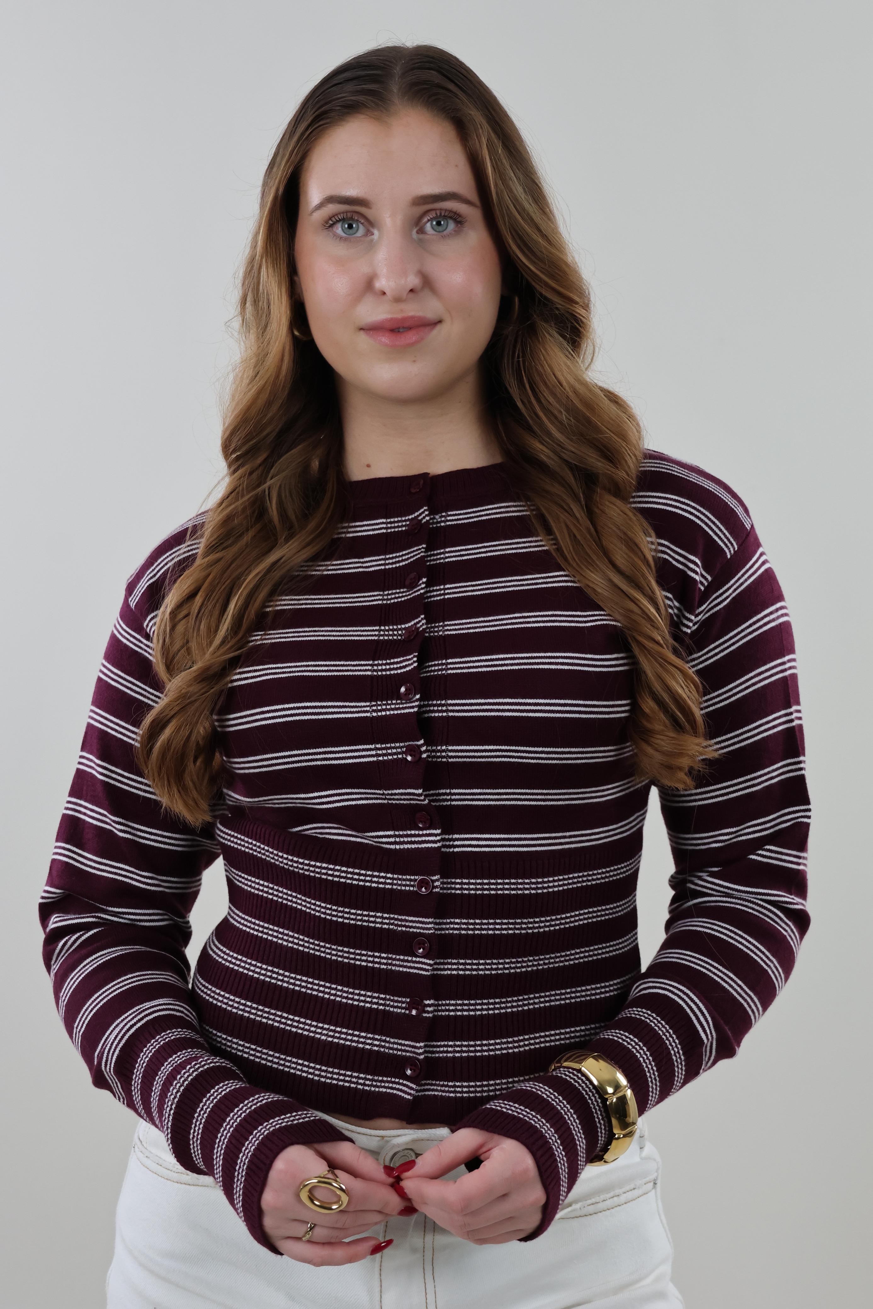Striped ribbed knit Cardigan - Burgundy