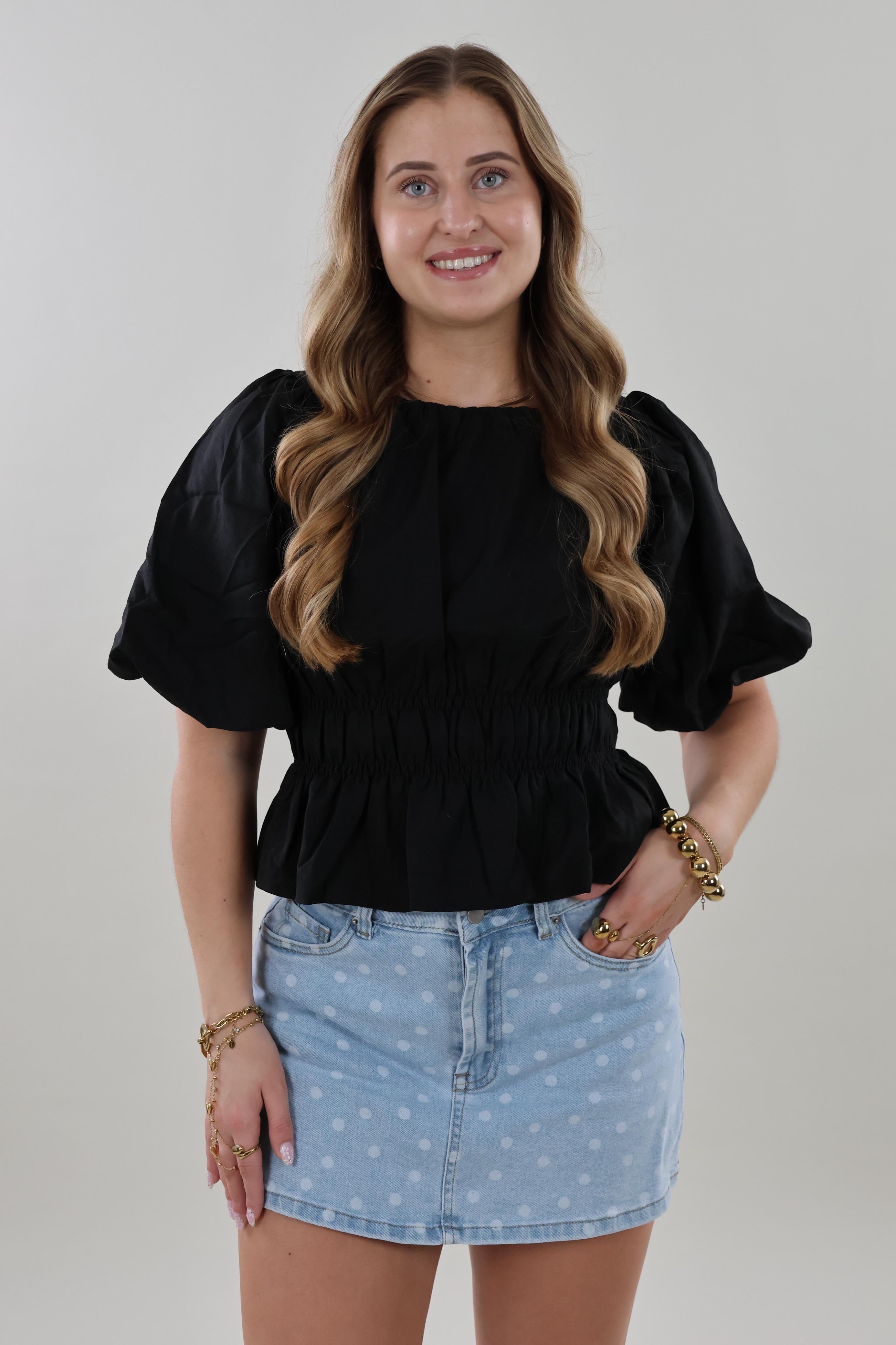 Smocked puff sleeve Top - Black