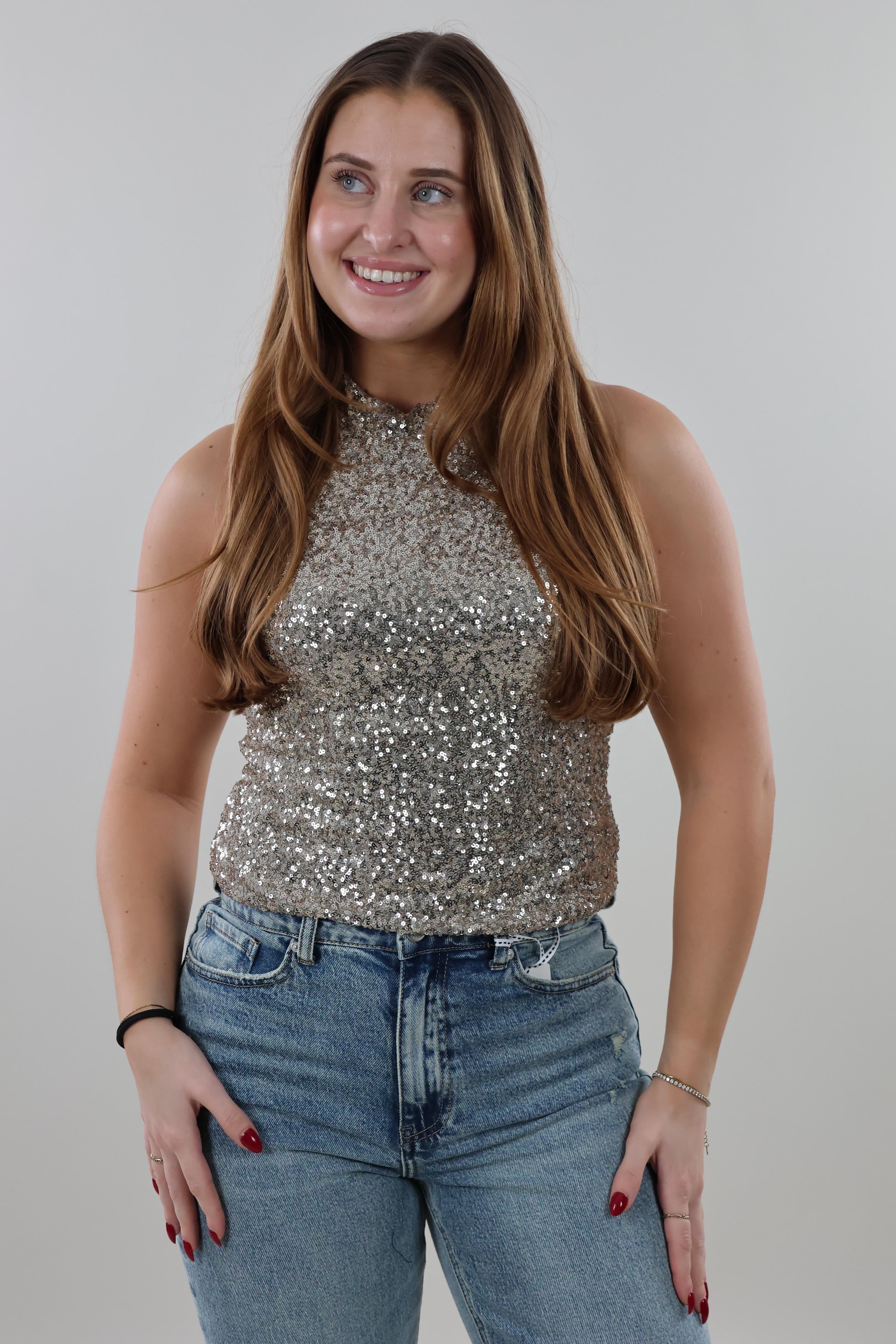 Sequin halter Top - Champagne