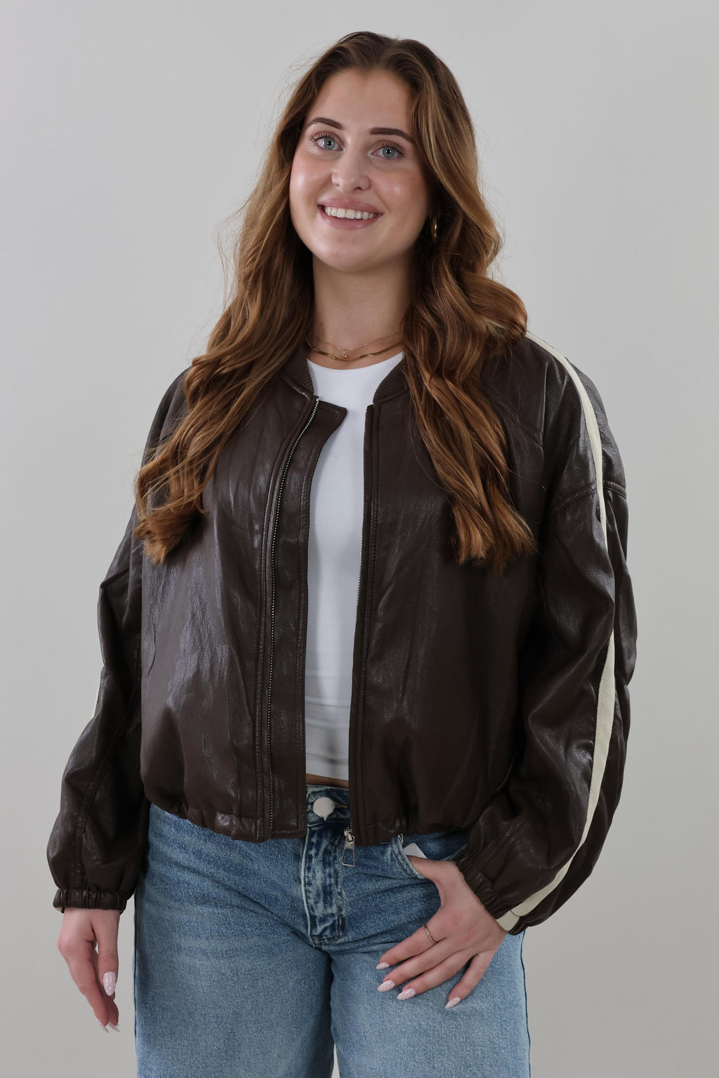 Vintage-style bomber Jacket - Brown