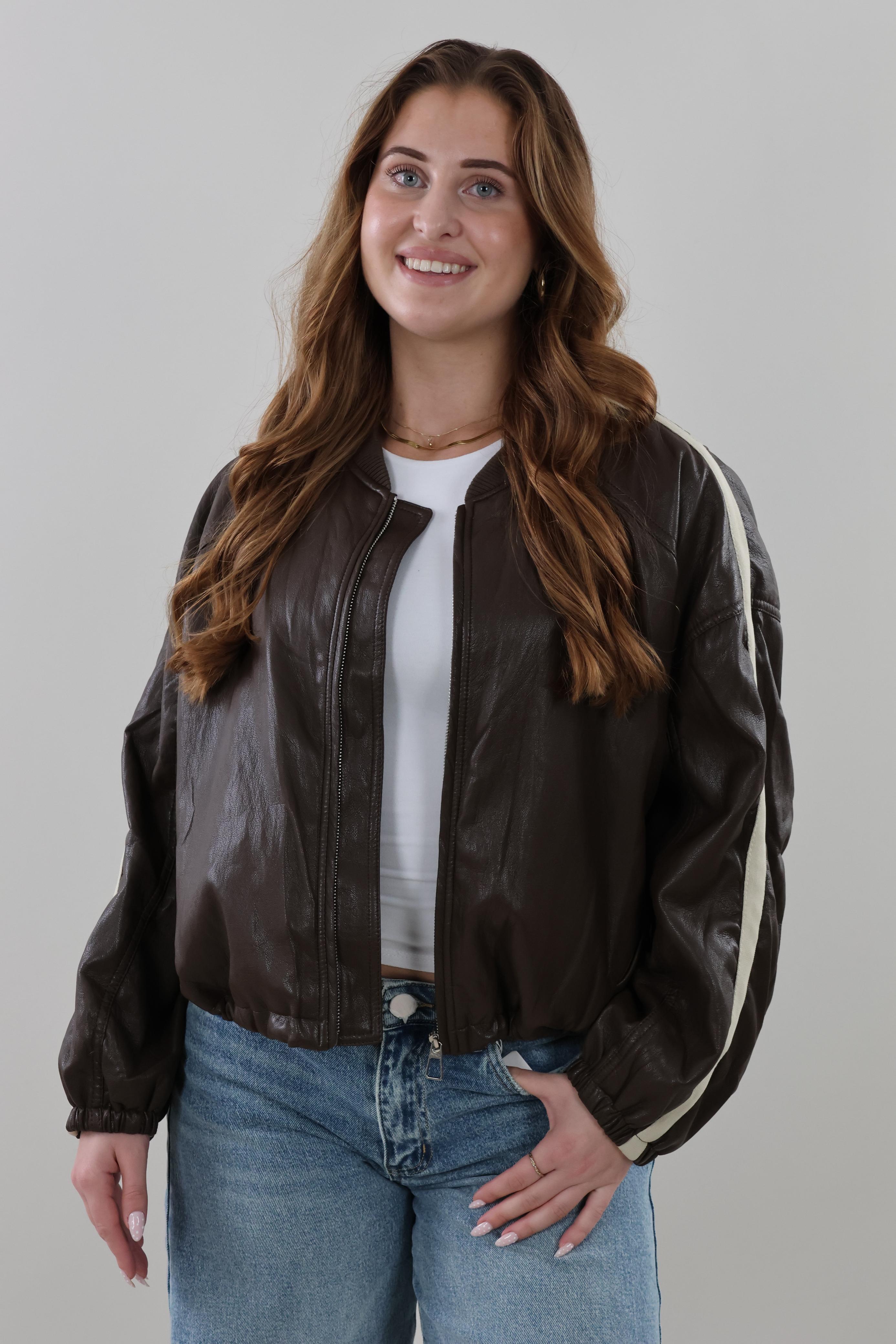 Vintage-style bomber Jacket - Brown