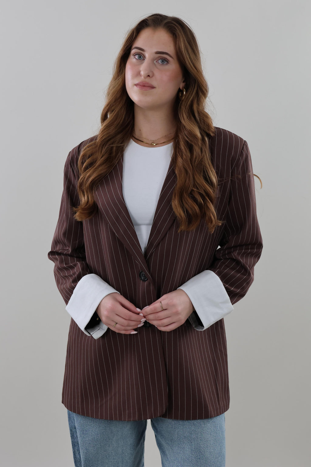 Oversized pinstripe Blazer - Brown