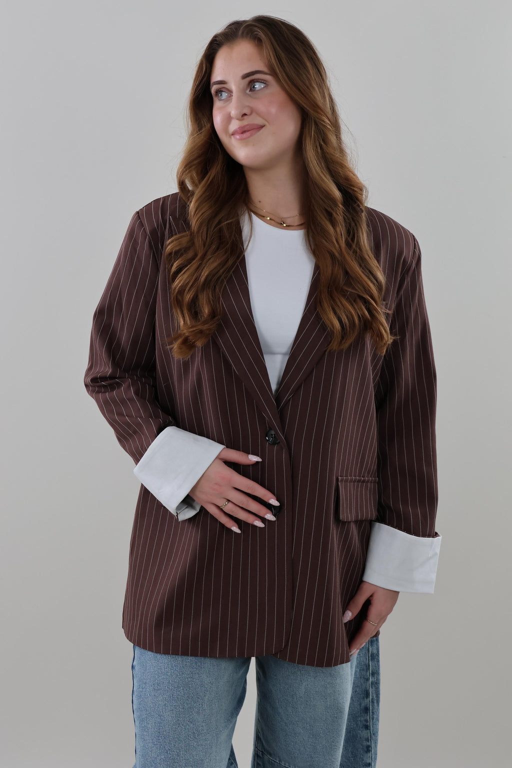 Oversized pinstripe Blazer - Brown