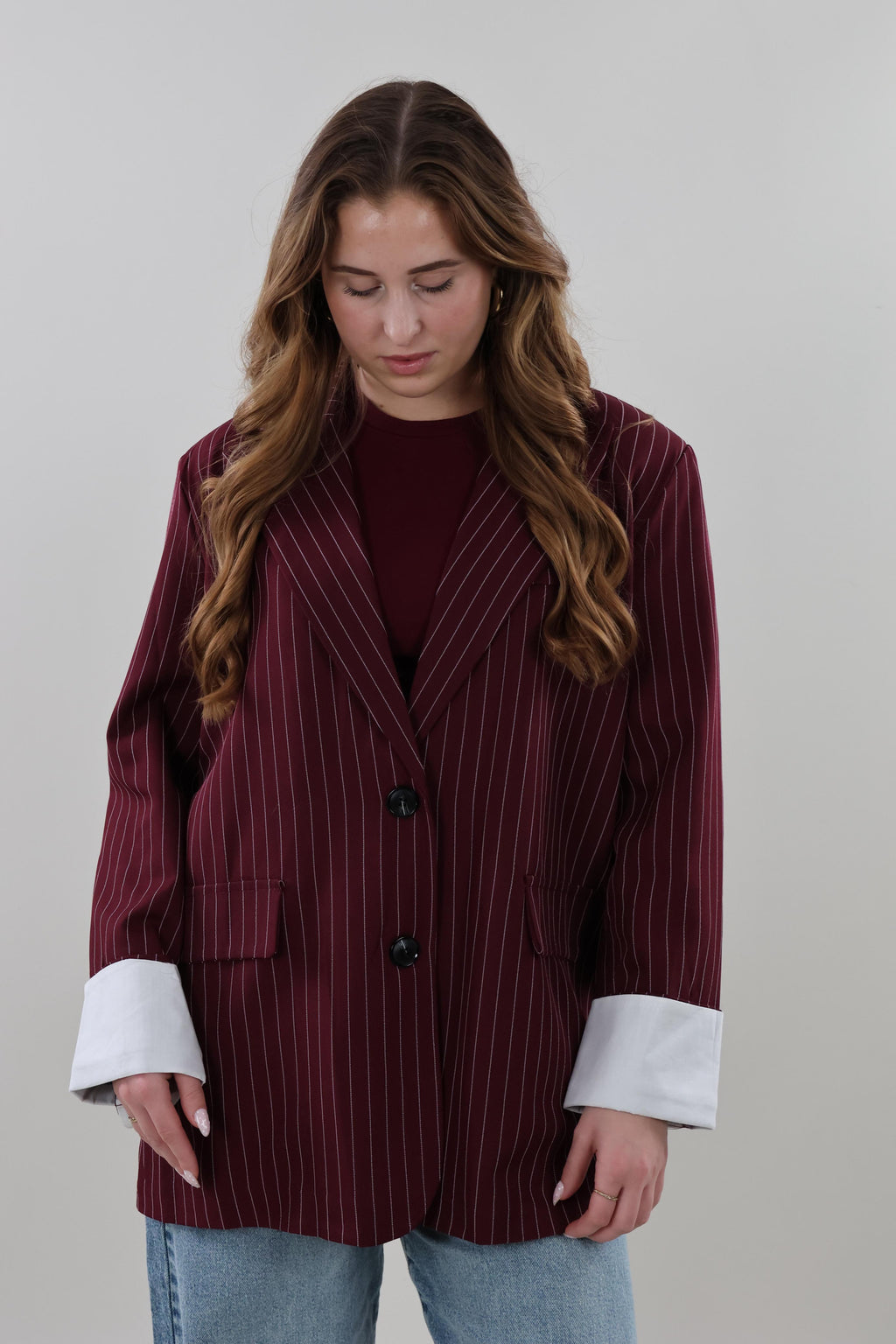 Oversized pinstripe Blazer - Burgundy