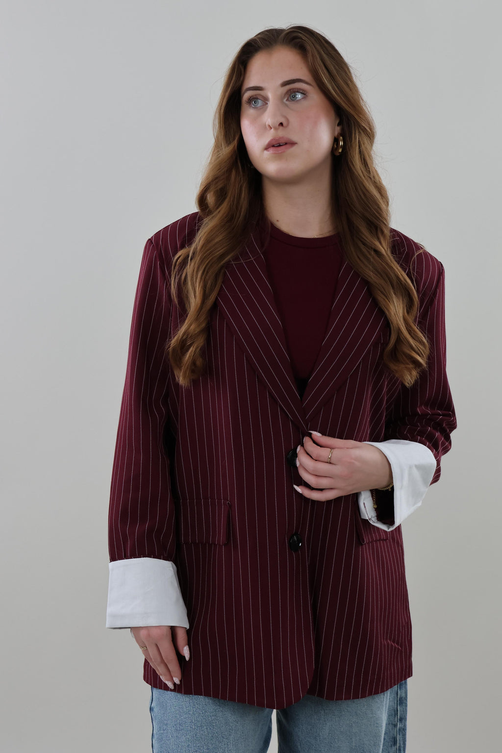 Oversized pinstripe Blazer - Burgundy