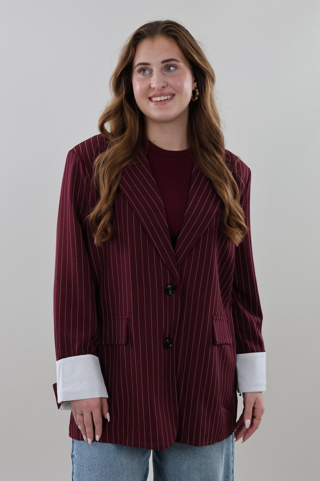 Oversized pinstripe Blazer - Burgundy