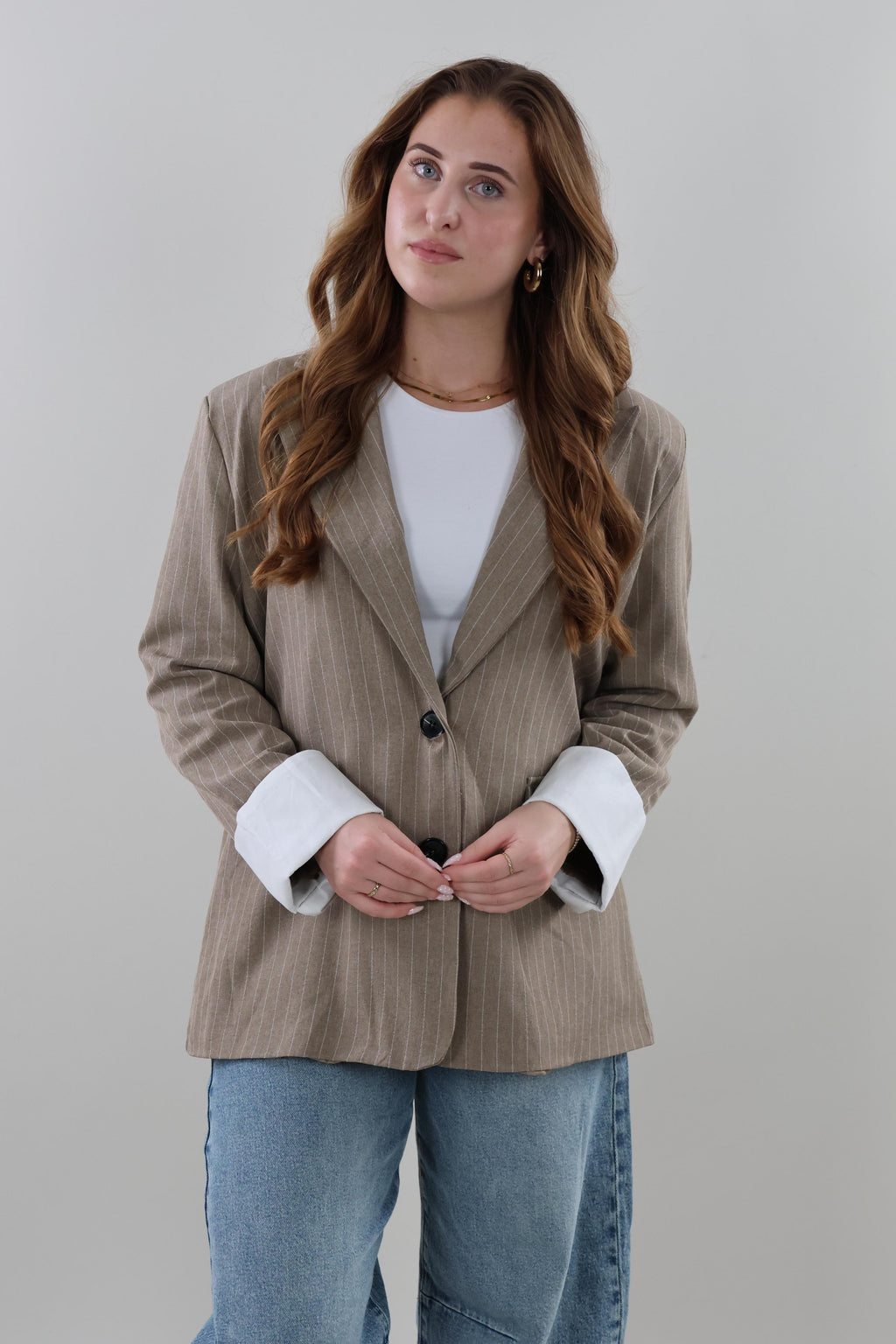 Oversized pinstripe Blazer - Taupe