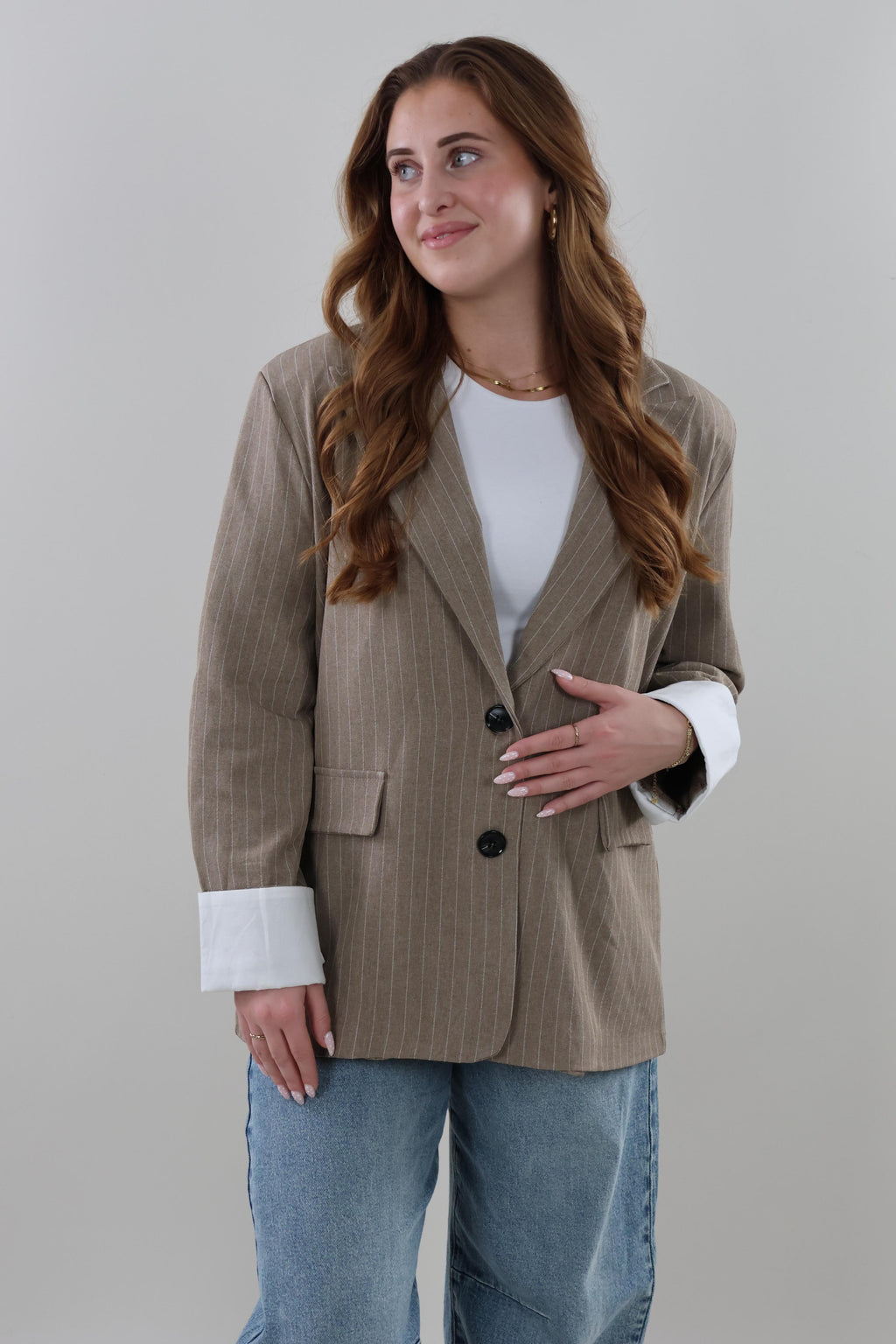 Oversized pinstripe Blazer - Taupe