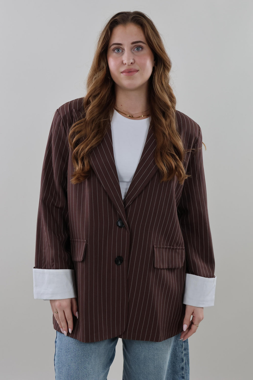 Oversized pinstripe Blazer - Brown