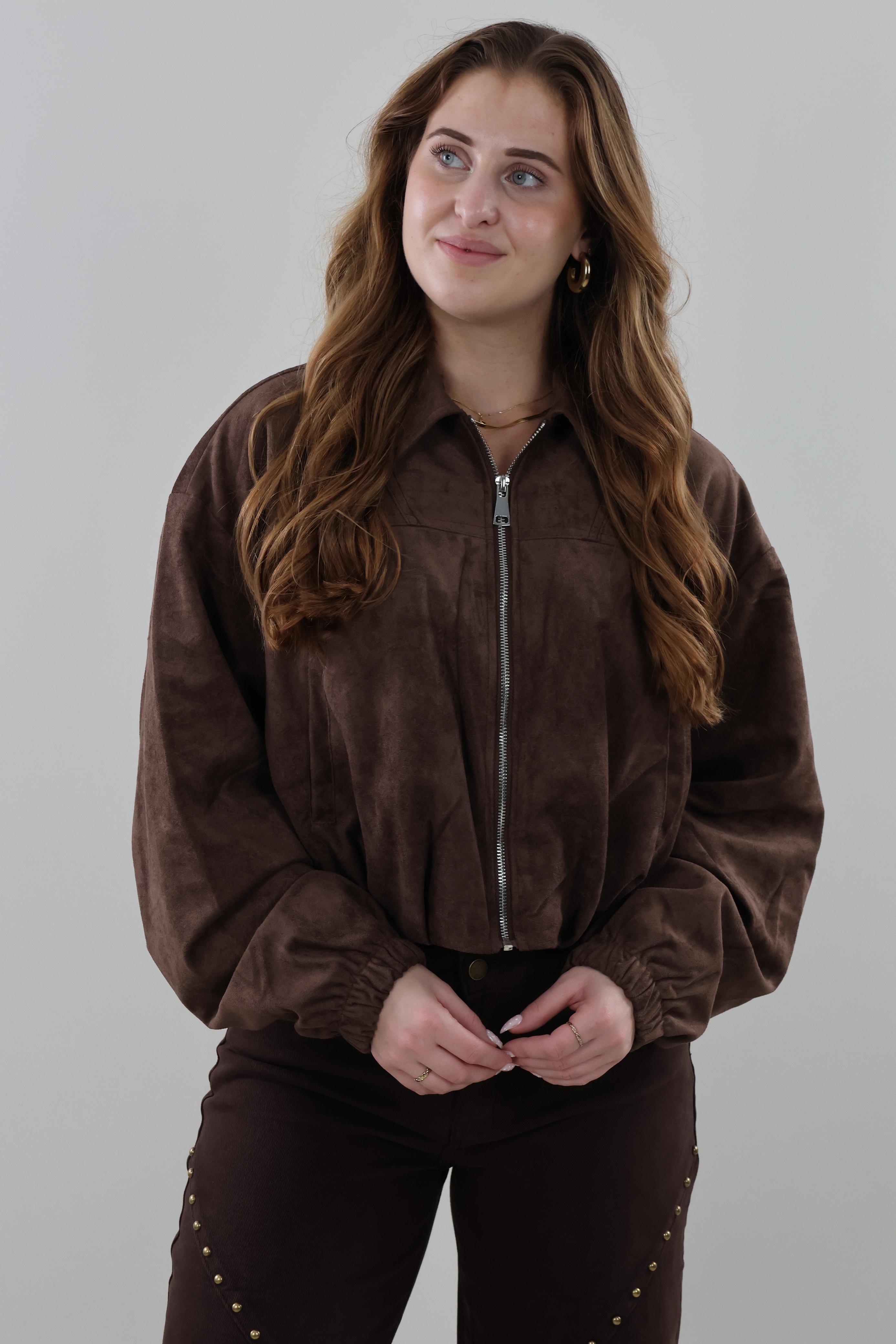 Suede look cropped Jacket - Brown
