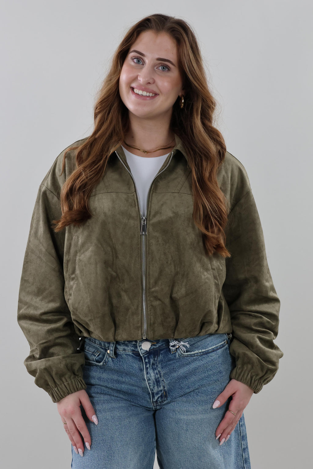 Suede look cropped Jacket - Khaki