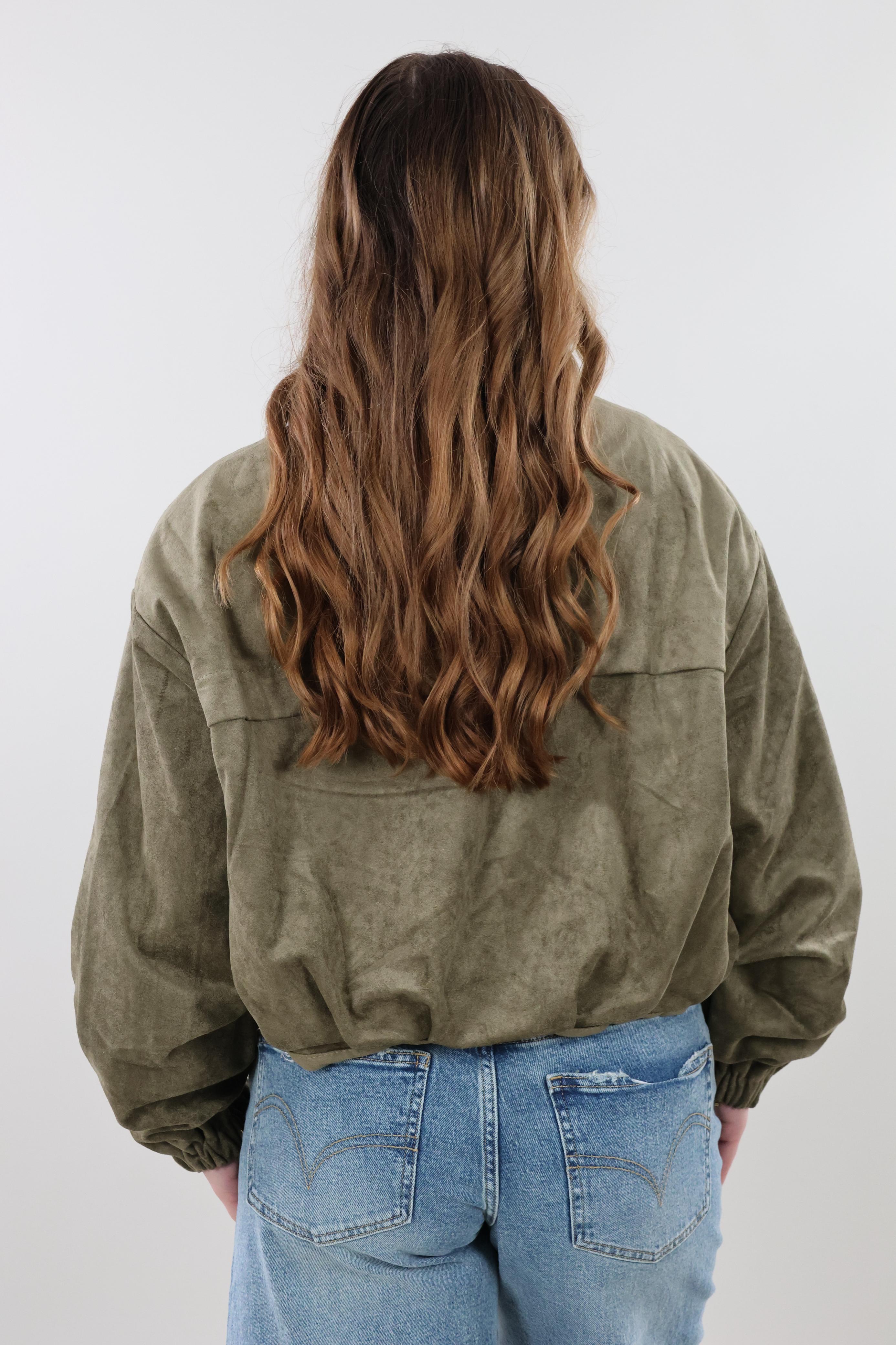 Suede look cropped Jacket - Khaki