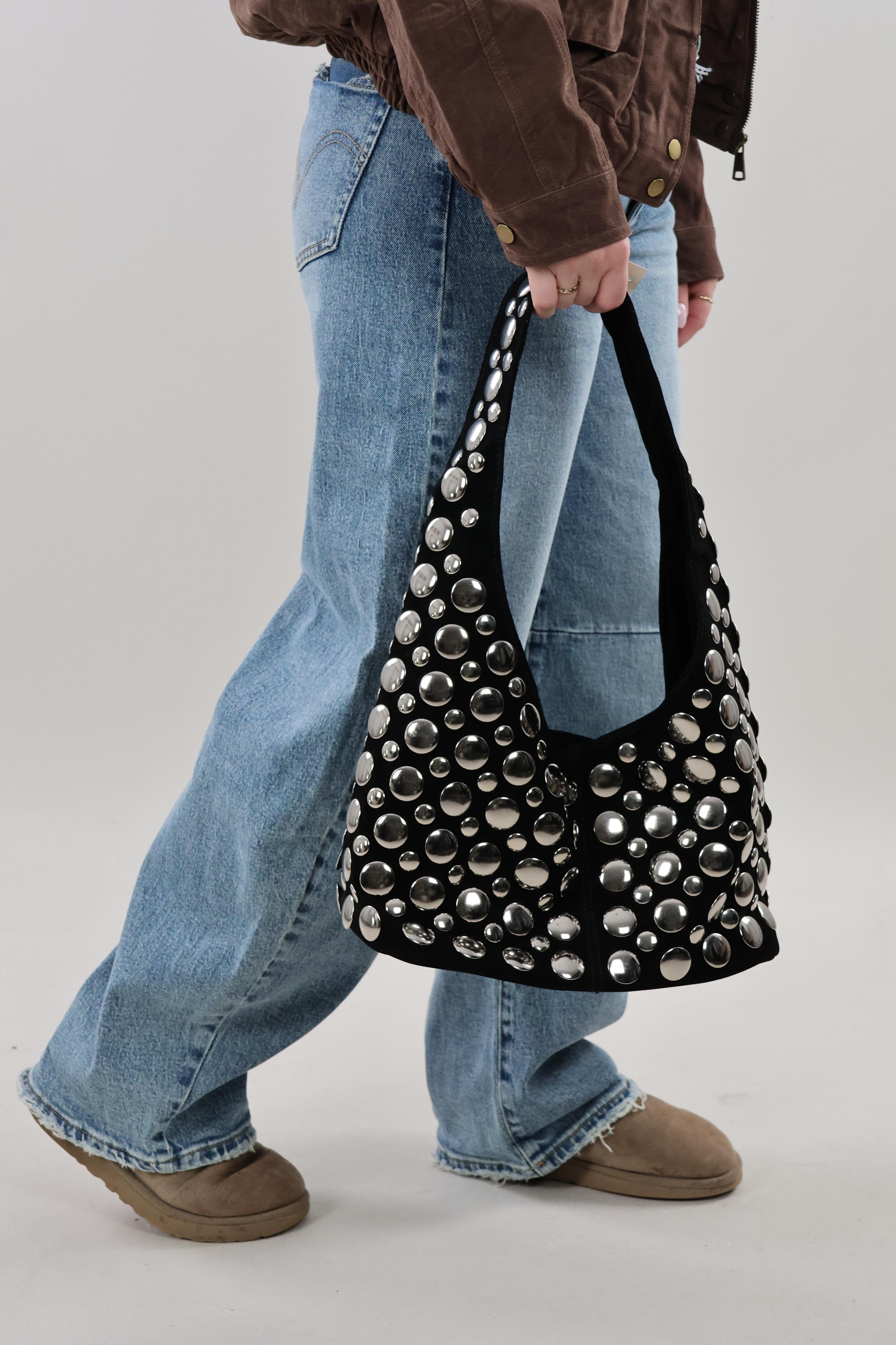 Suede look studded hobo Bag - Black
