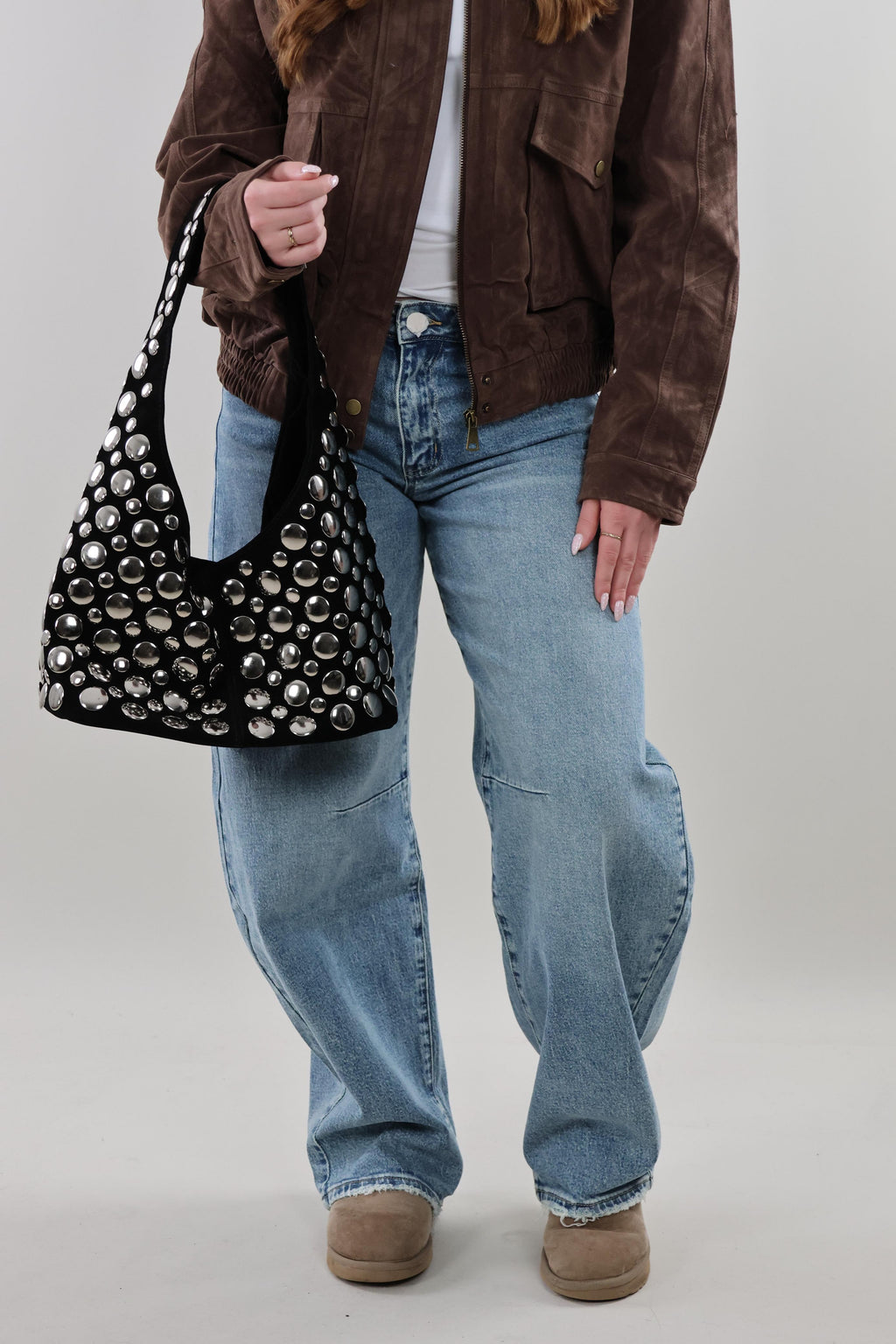 Suede look studded hobo Bag - Black