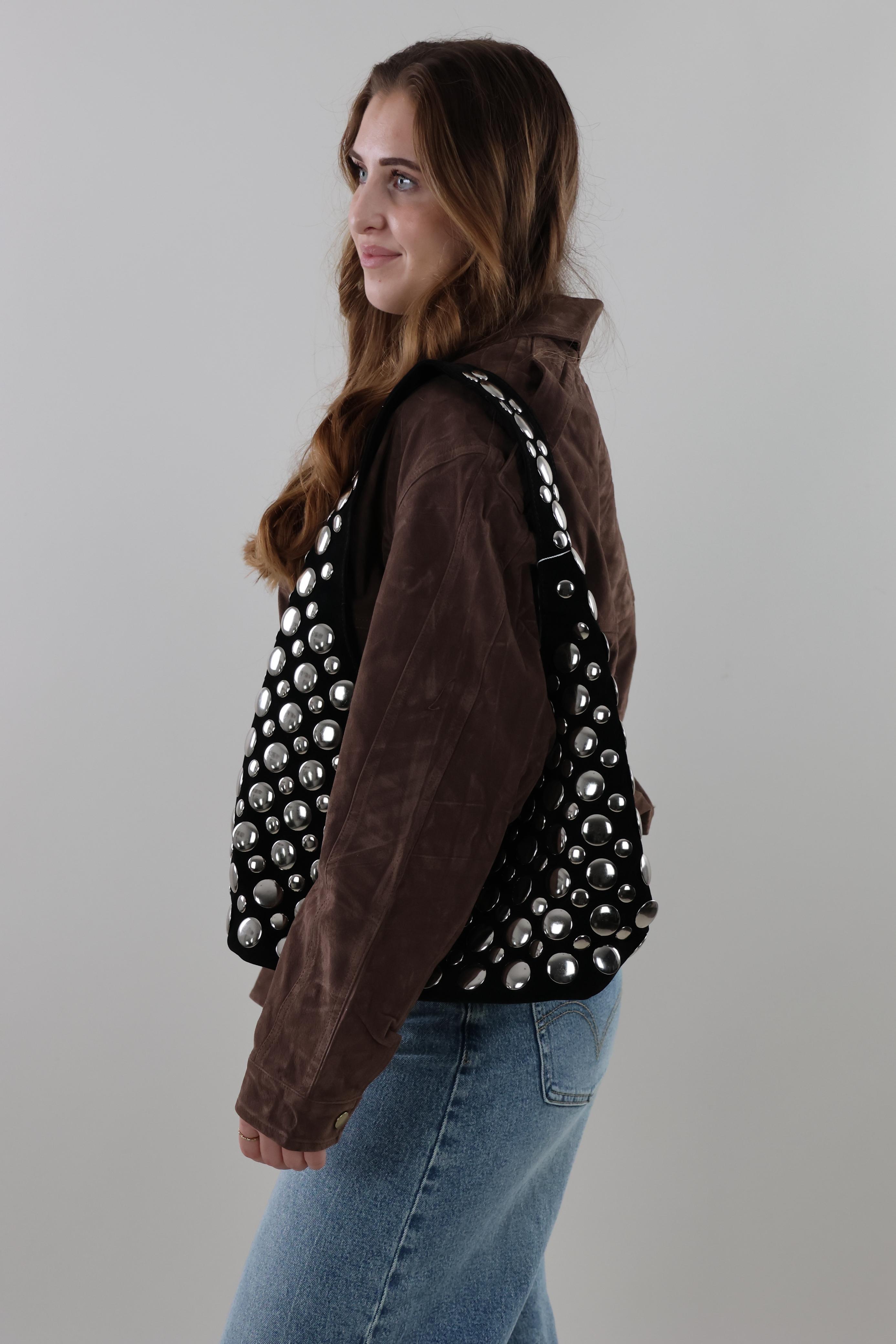 Suede look studded hobo Bag - Black