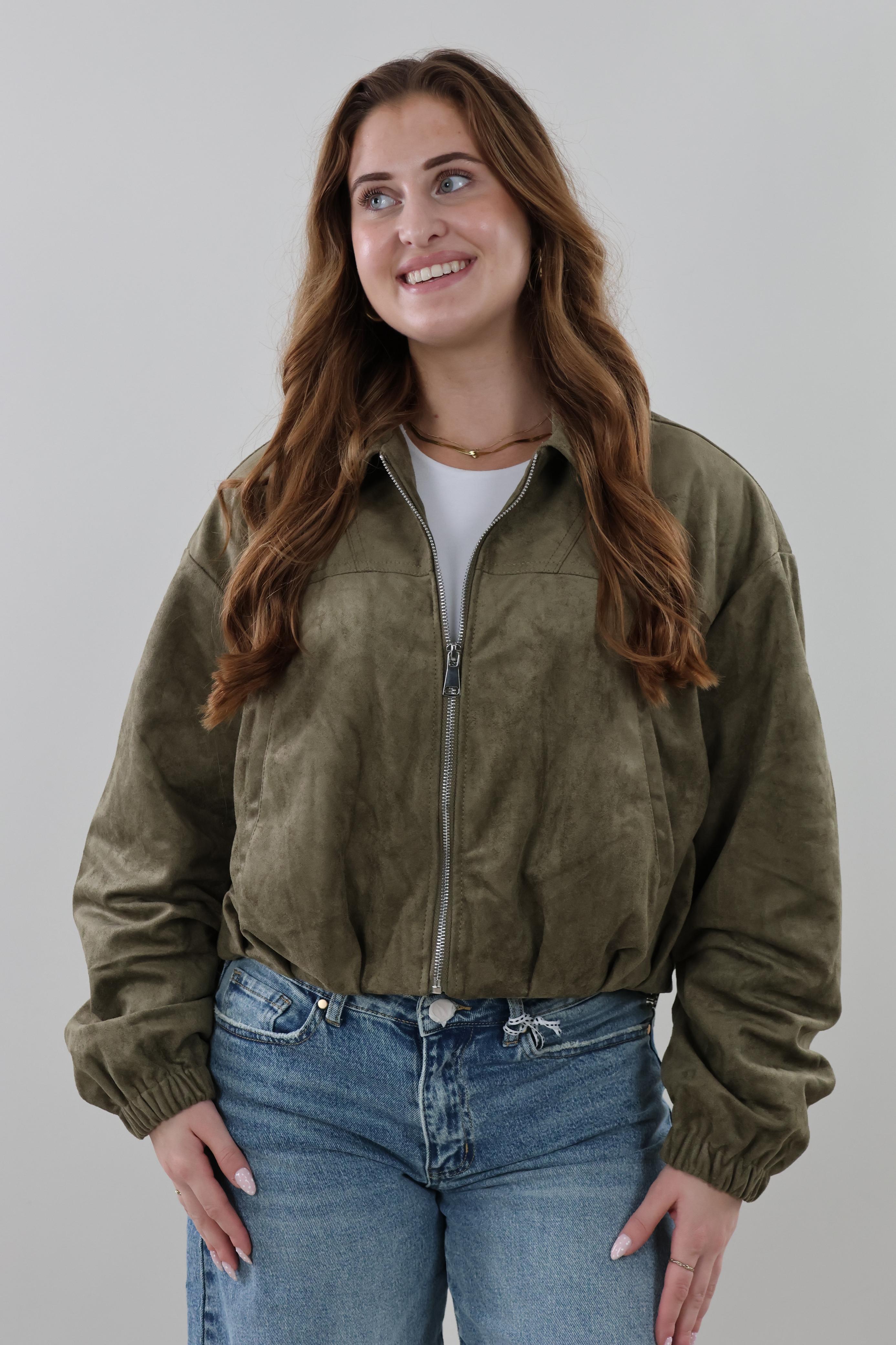 Suede look cropped Jacket - Khaki