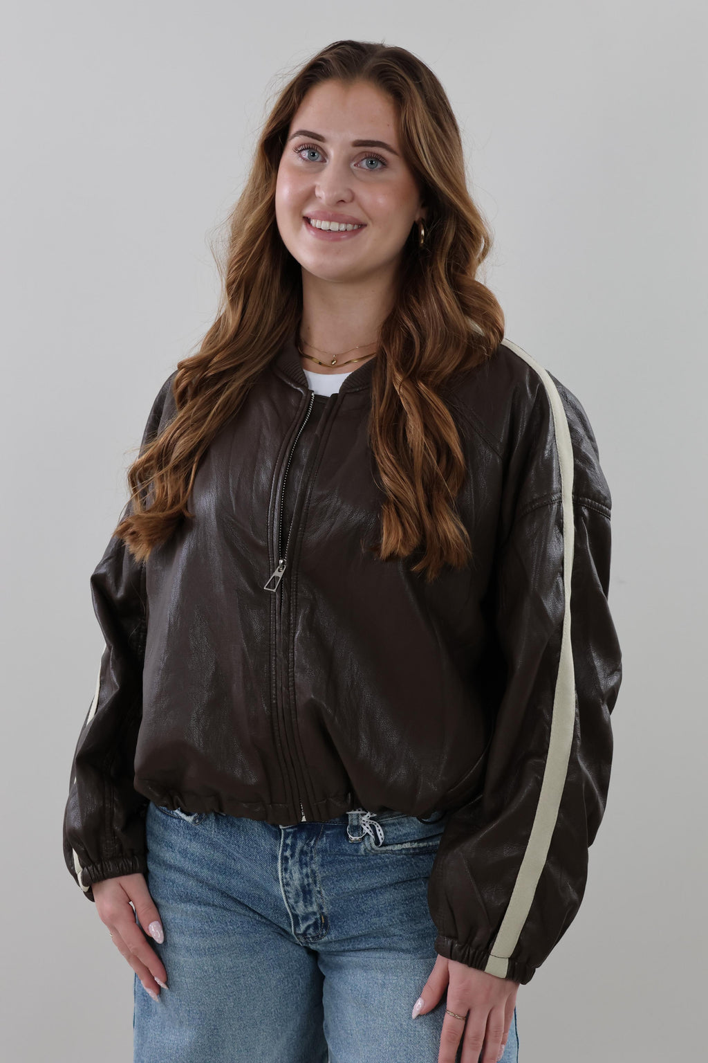 Vintage-style bomber Jacket - Brown