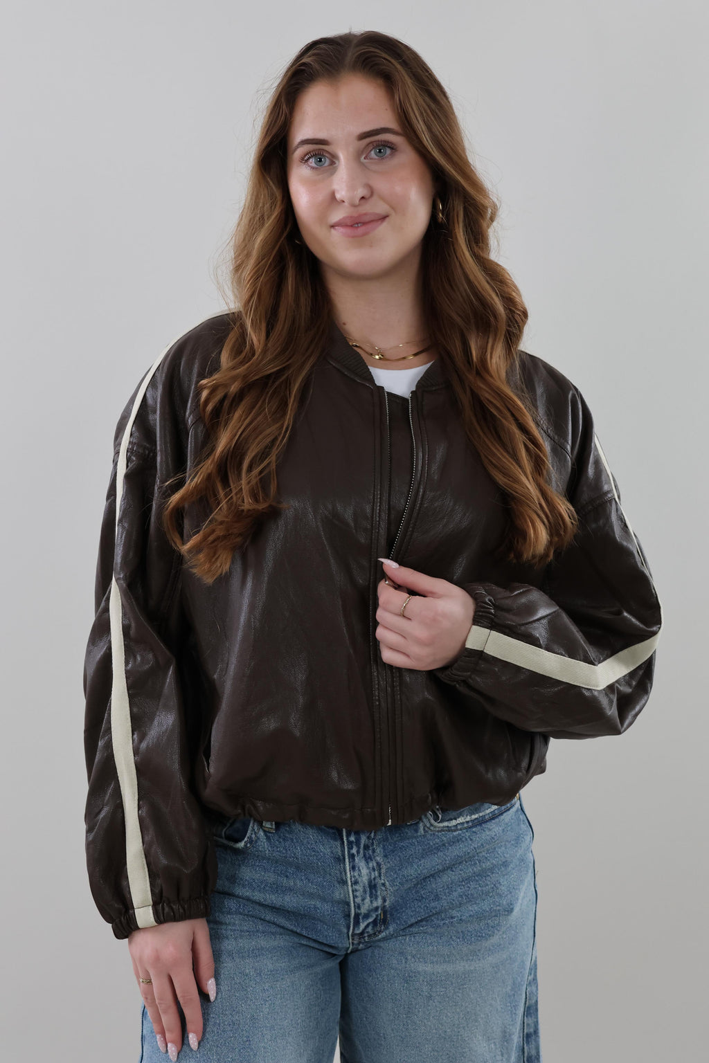 Vintage-style bomber Jacket - Brown
