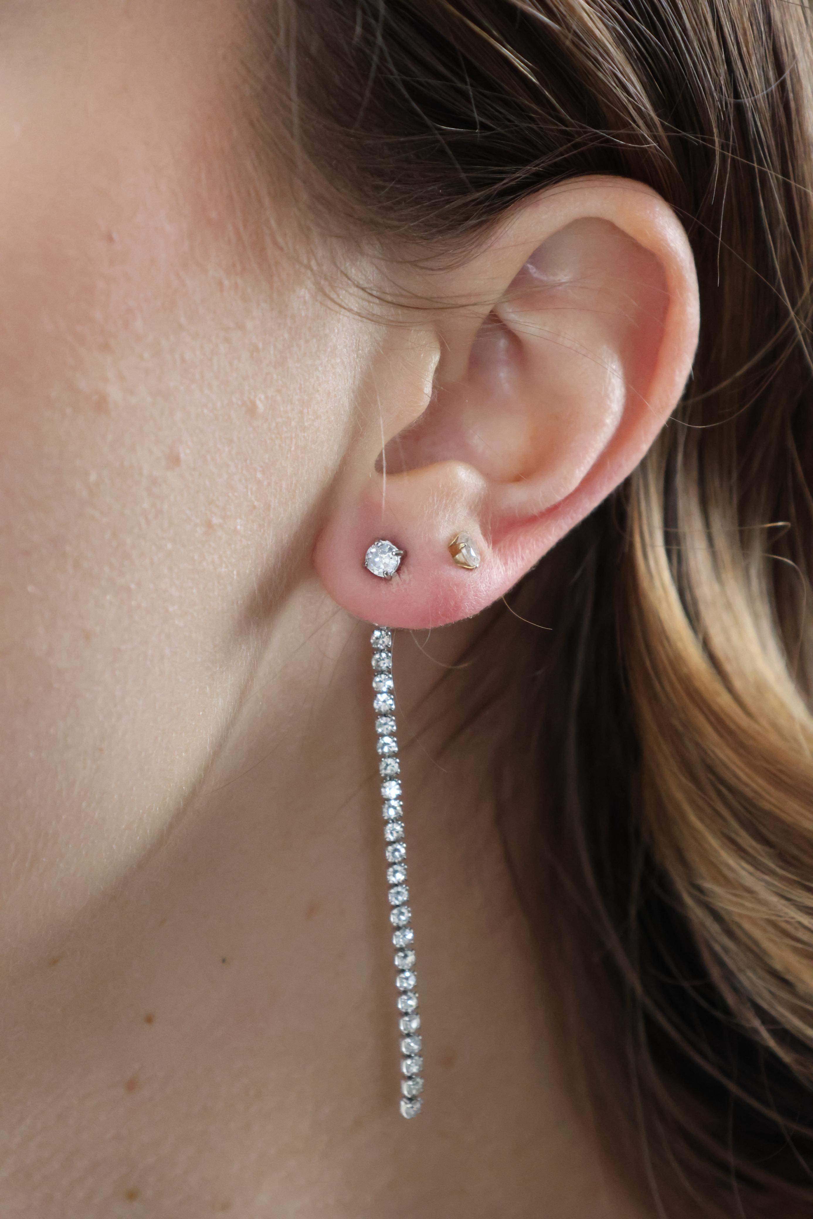 Rhinestone drop Earrings - Silver