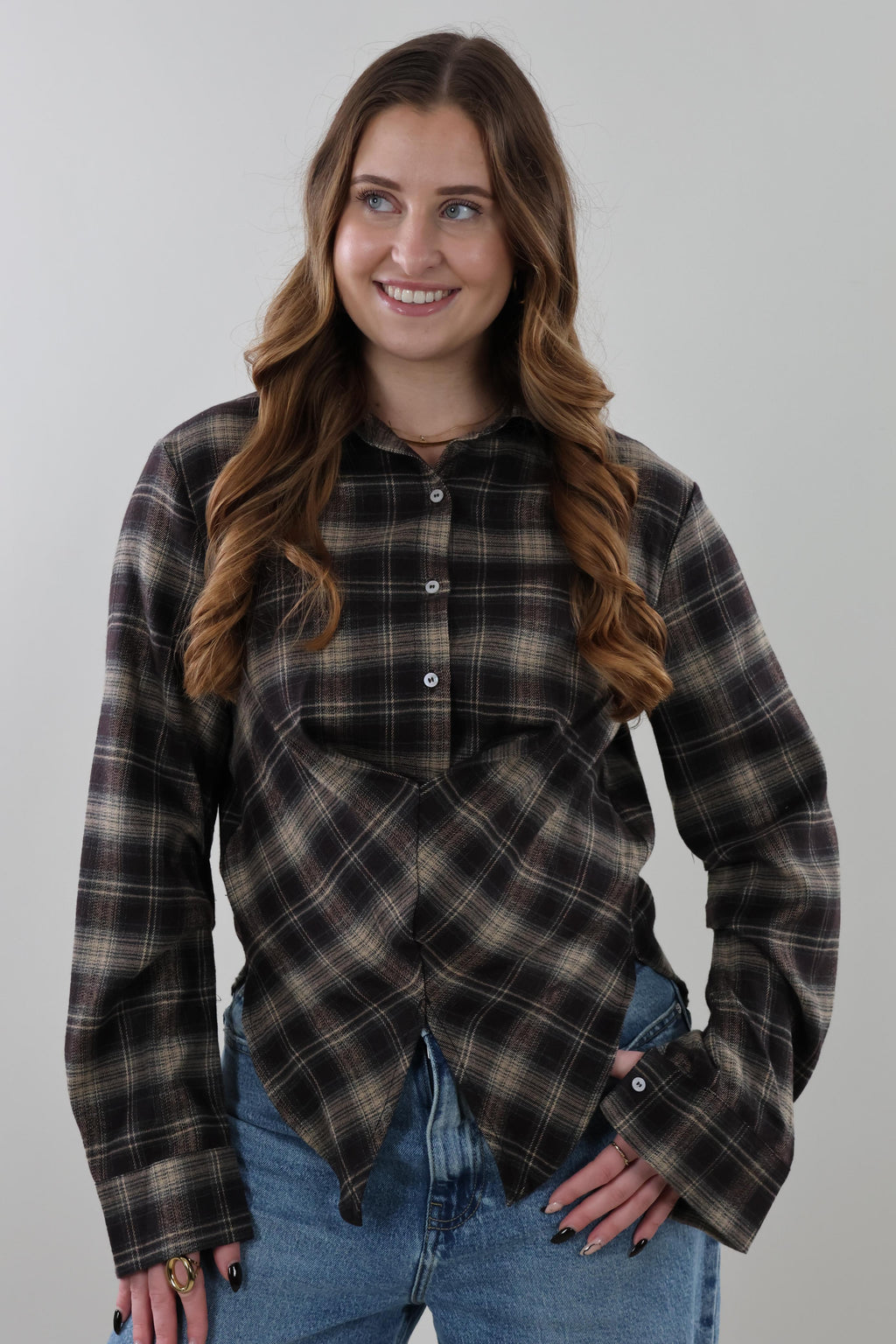 Plaid button-up Blouse